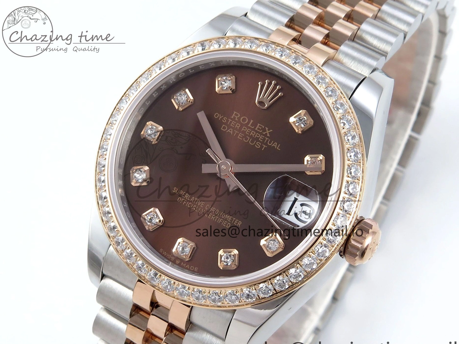 Bezel Diamonds DateJust 278381RBR Diamonds ARF 904L 1:1 Steel Dial Bracelet SS RG 31 Jubilee Edition Brown Best on ETA 2688 0402